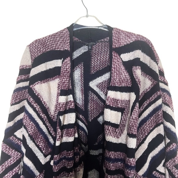 Lucky Brand Aztec Tribal Print Purple Black Ivory Open Cardigan Sweater small - Picture 5 of 8